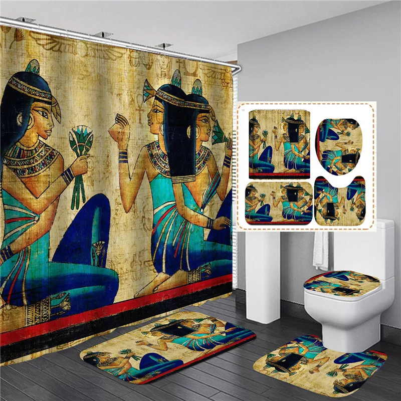Vintage African Woman Shower curtain Set Bathroom Curtains Bath Carpet Anti-slip Mats Doormats Soft Toilet Rugs Home Decoration