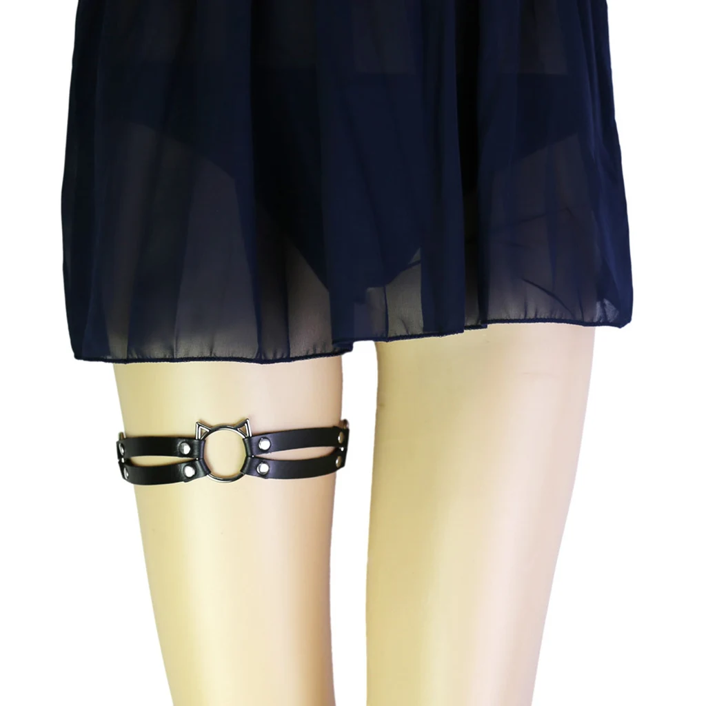 Ladies Gothic PU Leather Elastic Garter Belt Thigh Ring Dancer Clubwear Punk