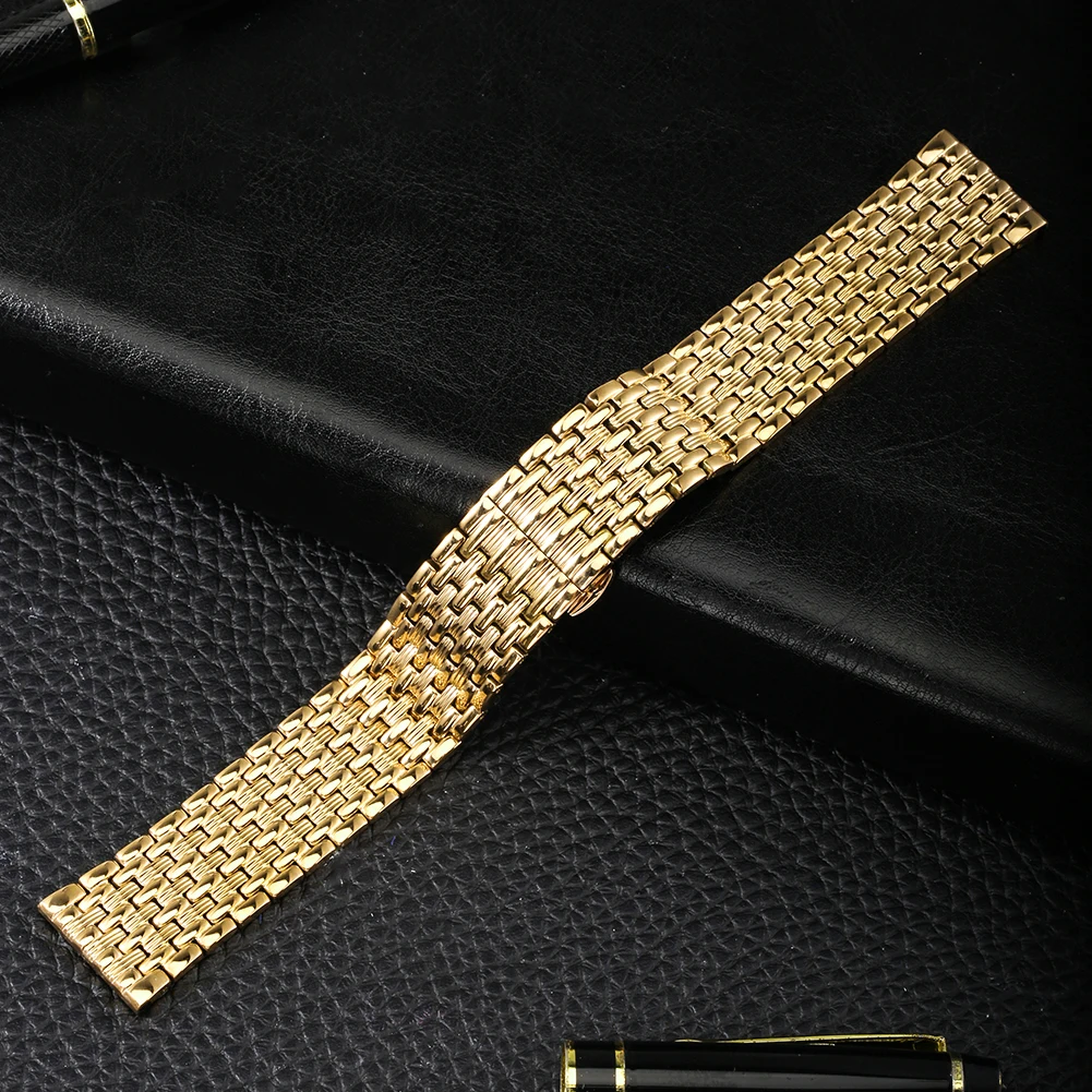 18/20/22mm Gold Fashion Stainless Steel Wristwatch Band Butterfly