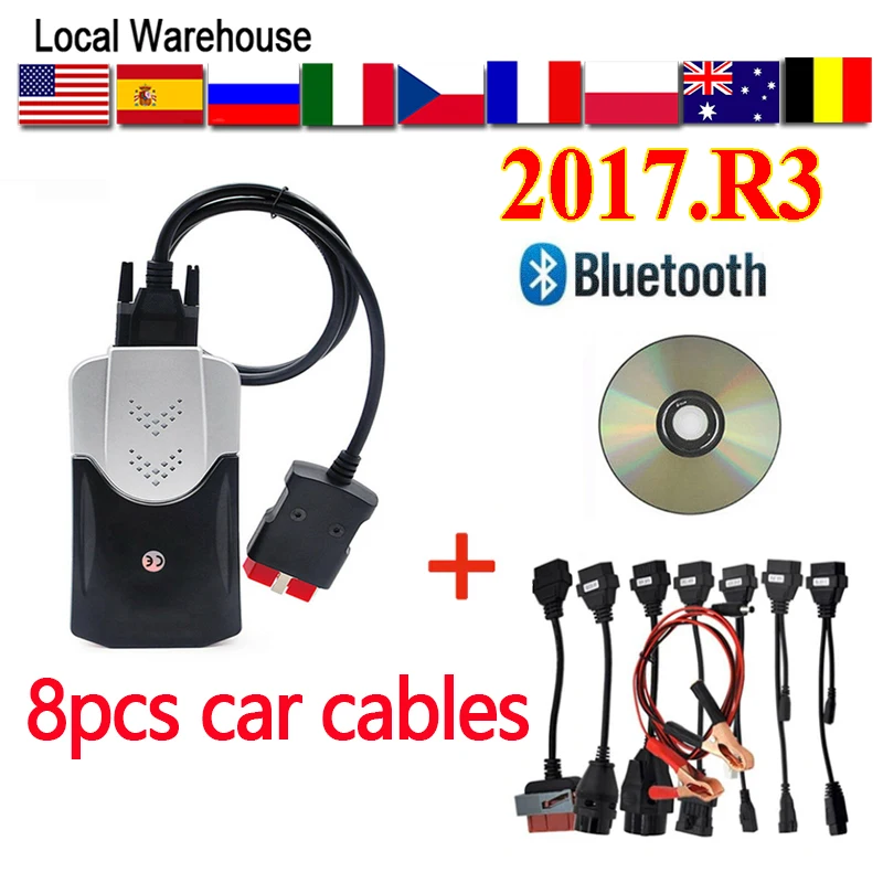 2017 R3 VCI 2017.R1 VD DS150E pro bluetooth для белобочка obd2 сканер инструмент с 8 шт. автомобильные