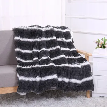 

PV long hair plush blanket single flannel blankets warm soft thick stripe throw on sofa/bed/plane/car/travel decor home textile