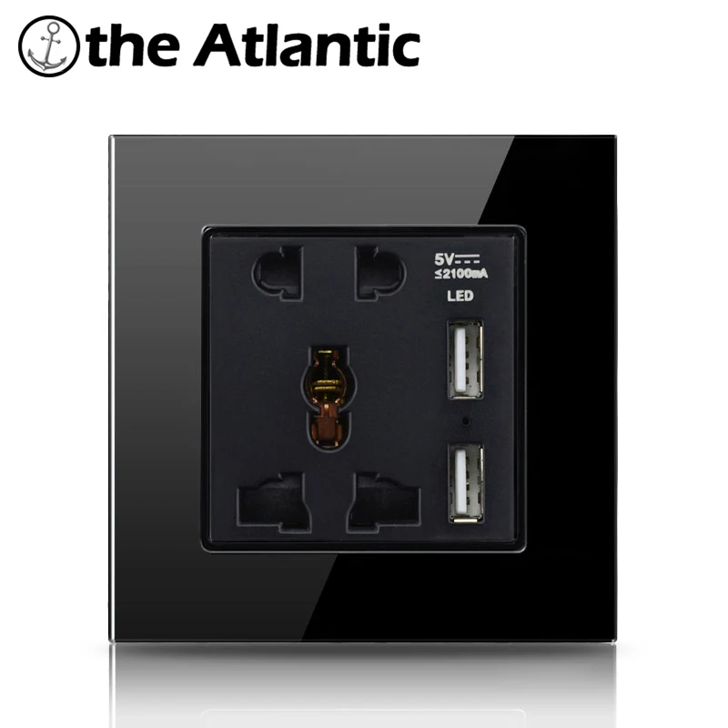 Atlectric Многофункциональная Универсальная Розетка двойной USB порт настенные розетки для мобильных телефонов закаленное стекло панели розетка