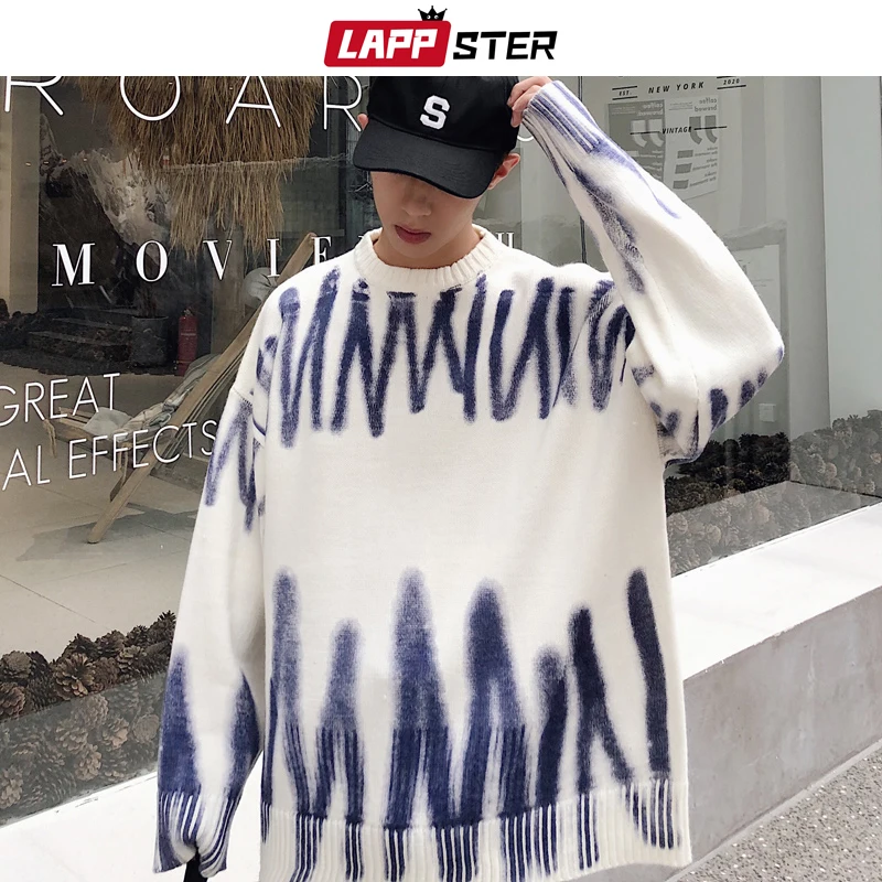 

LAPPSTER Men Korean Fashions Sweaters Pullovers 2019 Mens Streetwear Fashions Oversized Knitted Sweater Autumn Oversized Tops