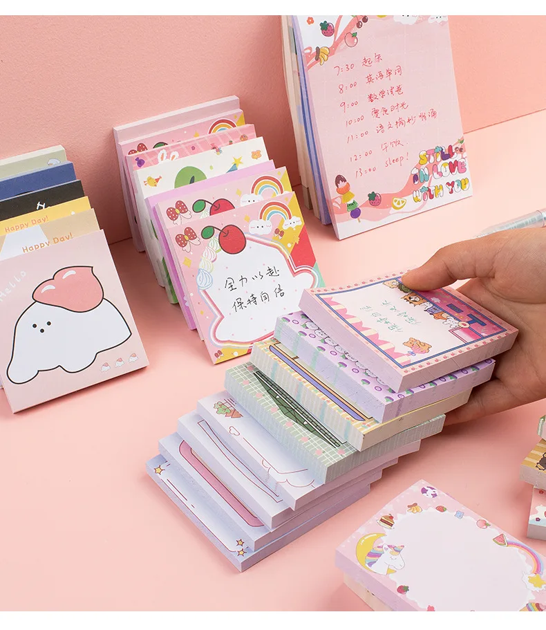 80Page Korean Notebook INS Wind Cartoon Animal Fruit Girl Pattern Horizontal Line Memo Pads Color N Message Cute Sticky Notes