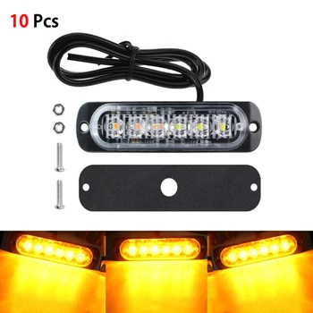 

10pcs 6 LED Car Lights Amber Urgent Warning Working 12V Dust-proof Waterproof Strobe Light Bar Flashing Indicator Lamp