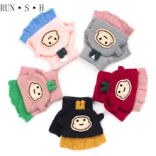 Lovely Cartoon Child Keep Warm Gloves 6-12 Years Old Primary School Student Winter Knitting Material Flip Cover Write Mitten