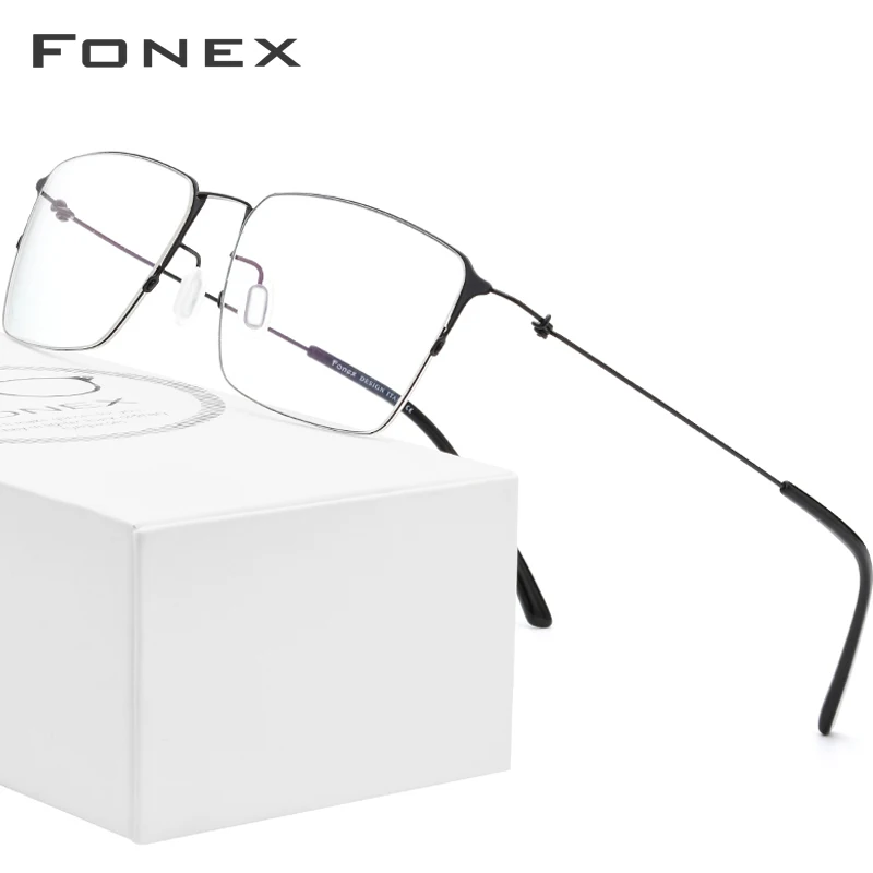 FONEX Титан сплав очка в очках Для мужчин полуоправы ретро солнцезащитные очки по