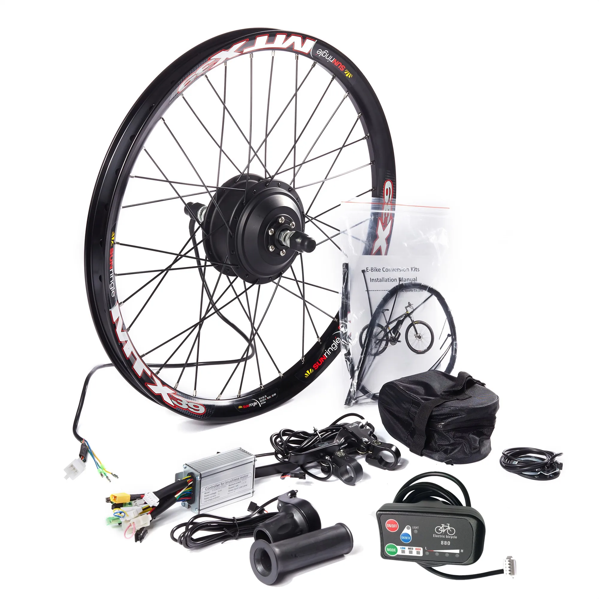 

MTB E-bike Rear Wheel Conversion Kit with MTX39 Thick Welding Rim KT-LED880 Display Controller PAS Brake Lever 24-29in 700C