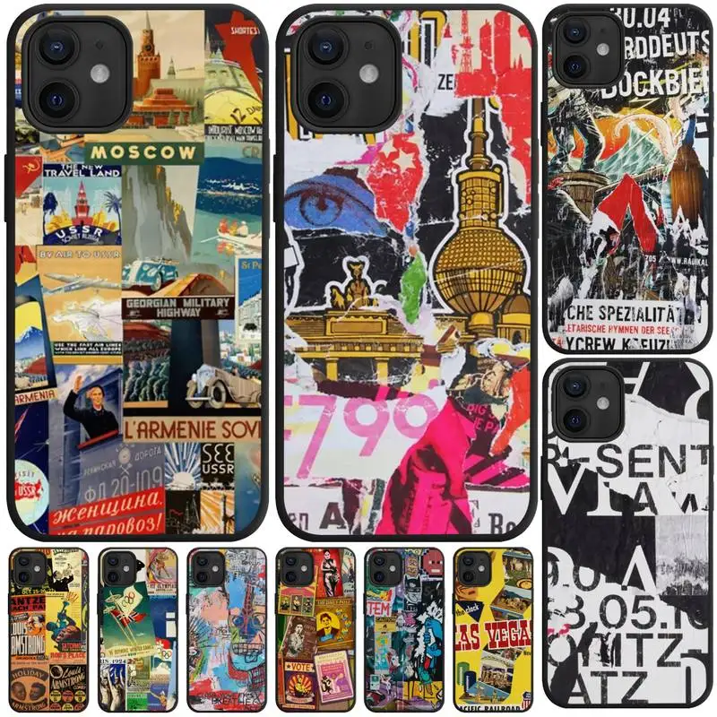 Retro Las Vegas Russian Travel Graffiti Poster Phone Case For IPhone 11 12 Pro XS MAX XR 8 7 6 6S Plus X 5 SE 2020 Cover | Мобильные