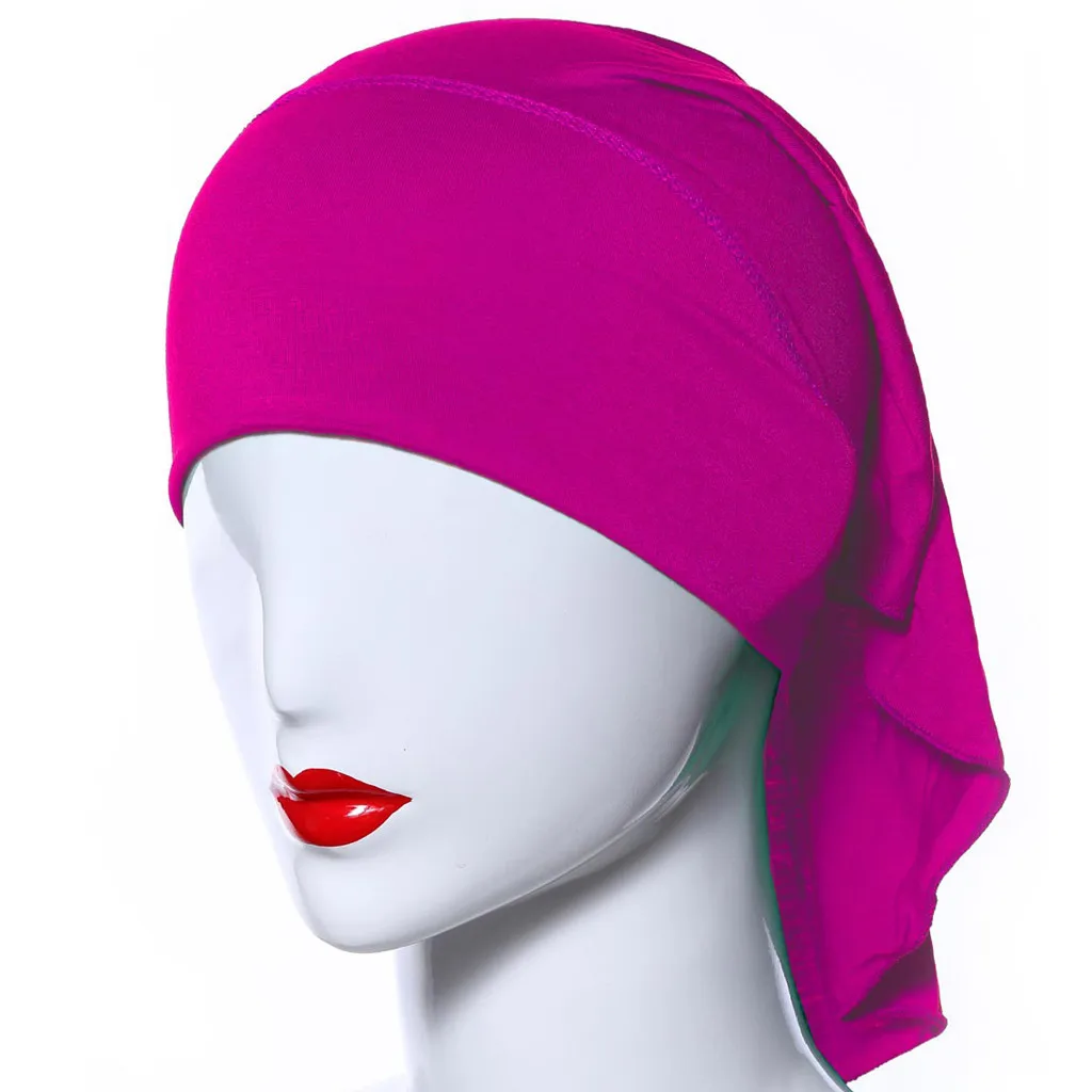 Hot Pink Зимняя Шапка, зимние Шапки для женщин, одноцветная индийская Шапка, мусульманская Шапка Хемо с рюшами, Шапка-шарф, Шапка Женская, Шапка Женская - Цвет: Hot Pink