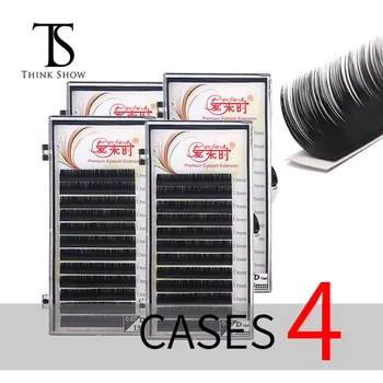 

THINKSHOW 4pcs/lot Eye Lash Natural Long Silk Volume Korea Slik Eyelash Extension Thickness 100% HandMade Eyelashes Extension