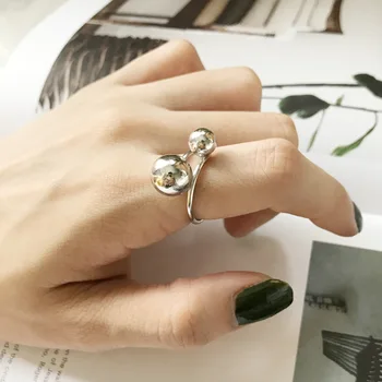 

Amaiyllis S925 Sterling Silver Round Ball Bead Open Rings Line Size Silver Rings Statement Jewellry For Women Summer Gift