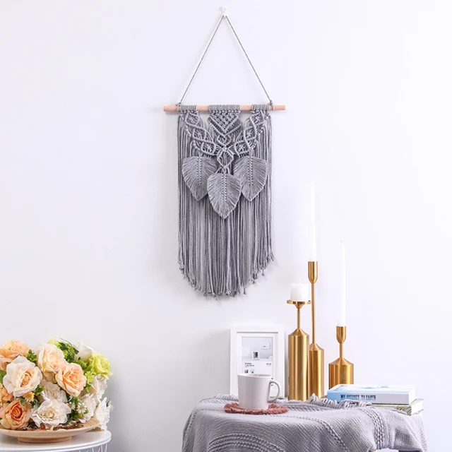 Nordic Style Handwoven Tassel Leaf Macrame Tapestry Boho Cotton Rope Tapestry Wall Hanging Decor Home Kids Room Nursery Decor 2