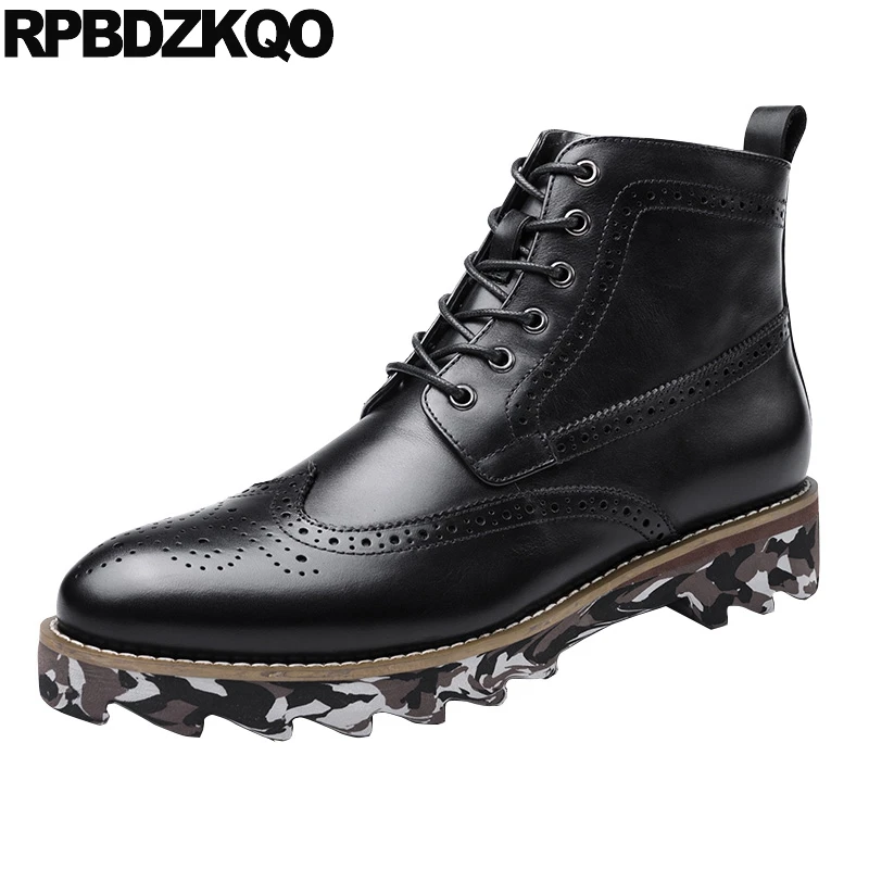 

wingtip italian retro combat boots full grain military zipper pointed toe booties shoes black brogue real leather camouflage men