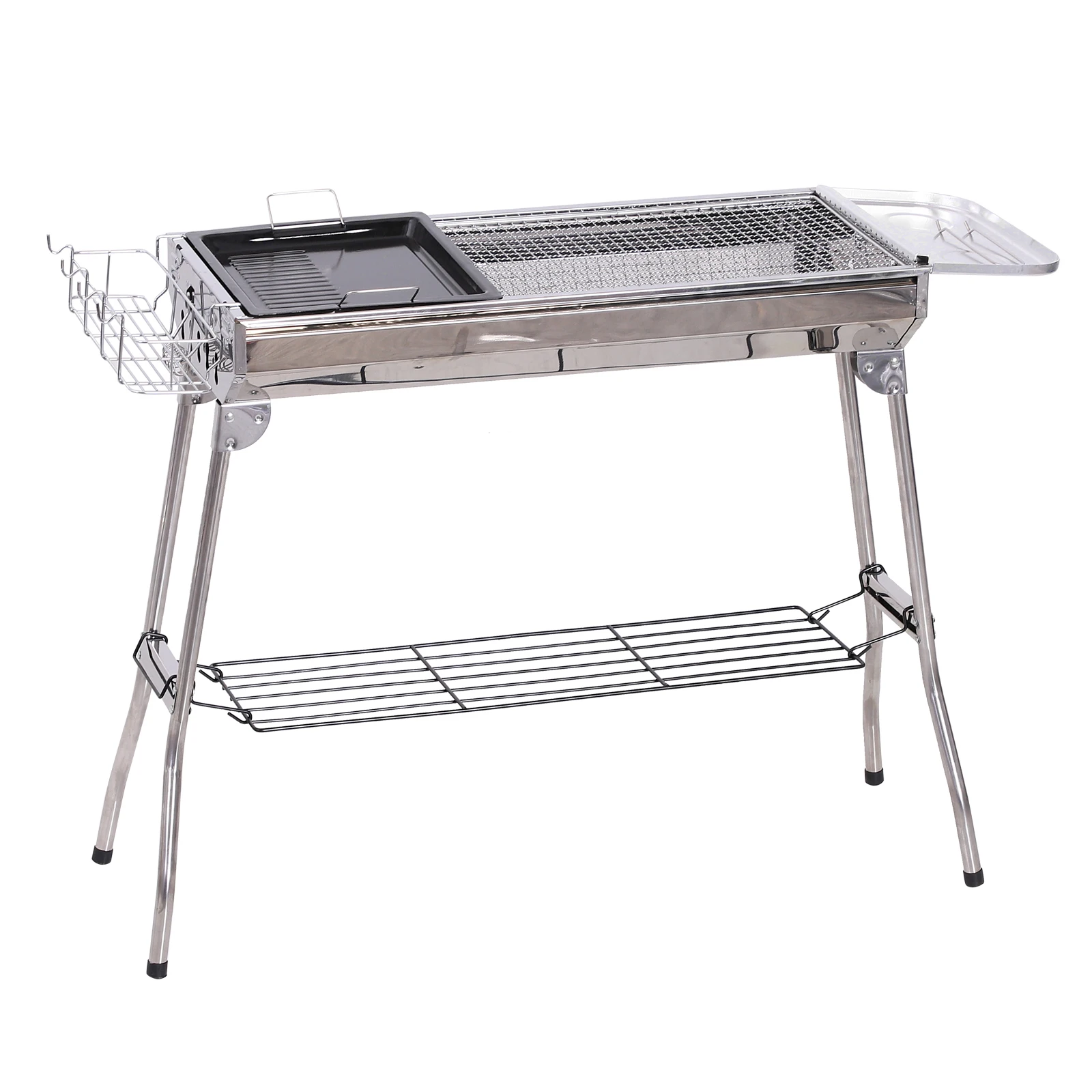 Outsunny барбекю уголь двойная пластина складные ножки сталь 104x33x70 см серебро |