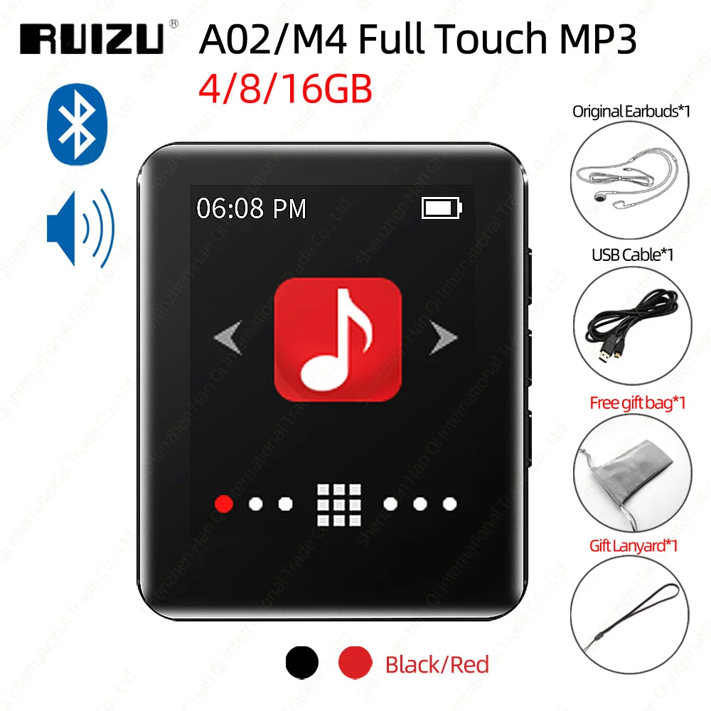 RUIZU A02 M4 Bluetooth 4,0 MP4 MP3 плеер с полным сенсорным экраном портативный музыкальный плеер с динамиком FM Электронная книга рекордер шагомер