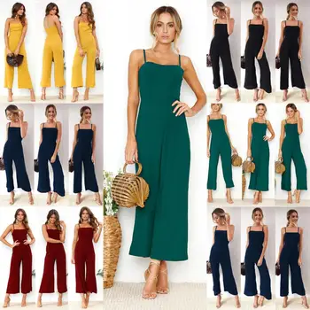 

Sexy Halter Sleeveless Wide Leg Women Jumpsuit Solid Color Long Romper Gift Suitable for variety of occasions