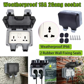 

Weatherproof 2 Gang Socket Multi Functional Six Hole Ip66 Outdoor Waterproof Dual Power Socket Box Dustproof 13A Wall Socket Q30