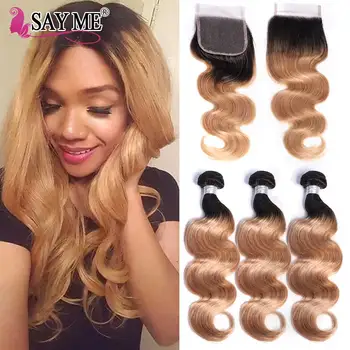 

Remy Brazilian Body Wave Bundles With Closure Ombre Human Hair 3 4 Bundles with Closure Body Wave Blonde Bundles with Closure