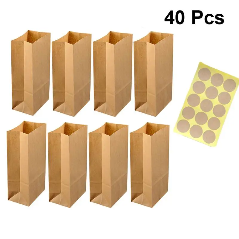 30pcs Brown Kraft Paper Bags For Gifts With Handles Bakery Candy Treat Sacks Breakfast Bag Food Stickers | Дом и сад