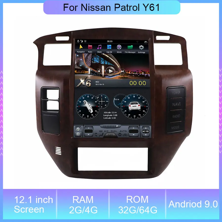 

12.1'' Android 9.0 Car Radio GPS Navigation Radio Receiver Video Player For Nissan Patrol Y61 Tesla Screen