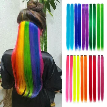 

Dream ice's Clip-in One Piece colorful rainbow hair extension 16 inch 40cm long Pure Color Straight Long Synthetic Hair