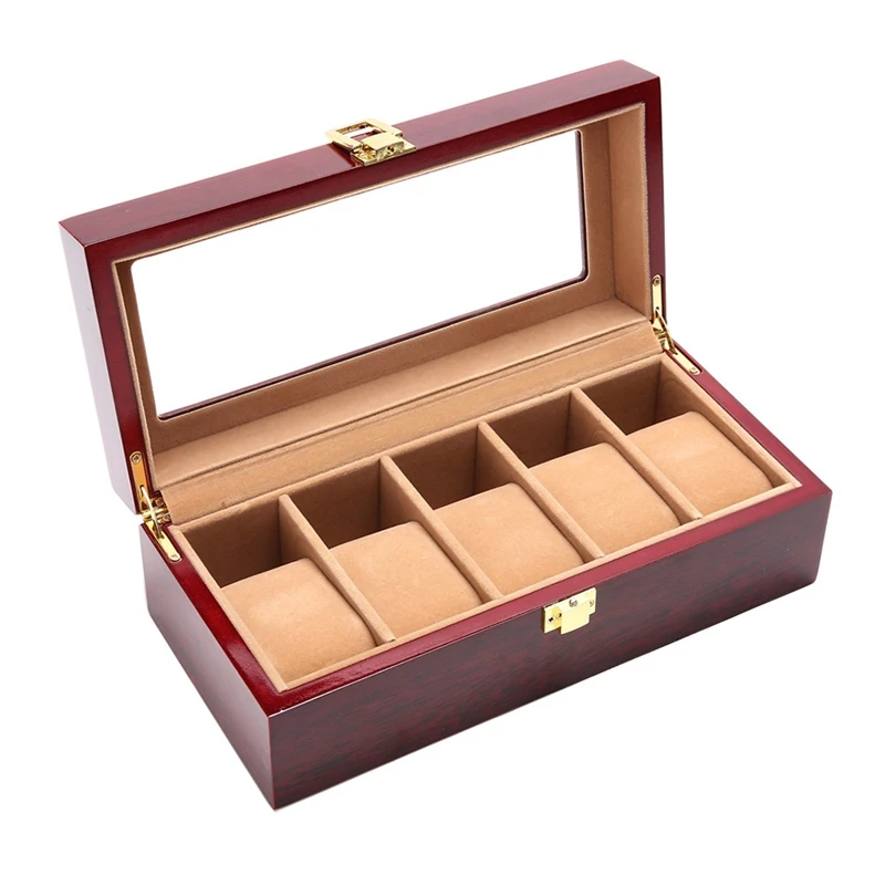 

Rectangle Baking Finish Wood Watch Box Display Case Light Storage Non-slip Key Organizer Holder With Window Outdoor Tool