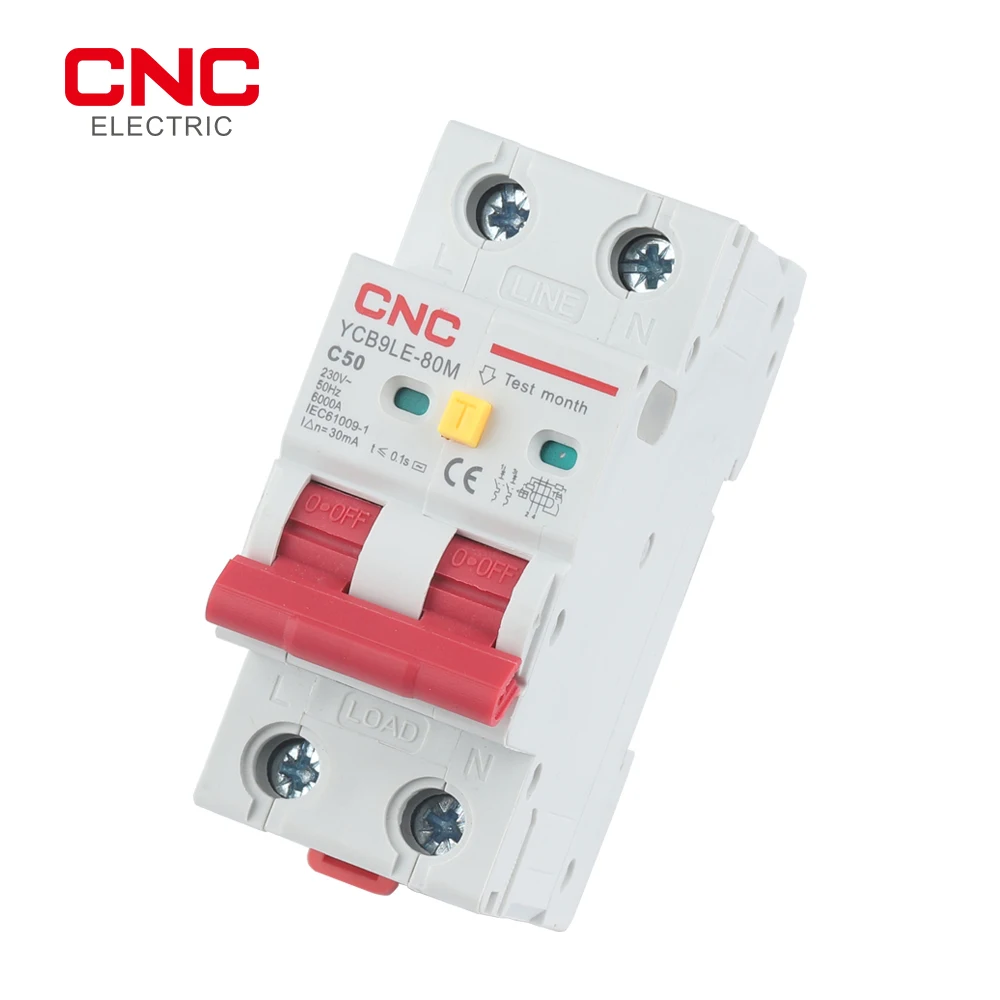 Interruptor atual residual com proteção sobre a corrente e do vazamento, CNC 2P 230V RCBO MCB 30mA, 6-63A YCB6HLN-63 PLUS