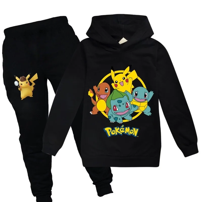 

Spring and Autumn 2020 POKEMON GO Detective Pikachu Kids boy girl Sweatshirt 2pcs Cotton Cartoon long sleeve Sport Hoodies Sets