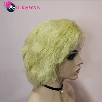 

Silkswan Natural Wave #613 Human Hair Wig Brazilian 13X4 Lace Front Wig 150% Density Pixie Cut Blonde Hair Wig For Women