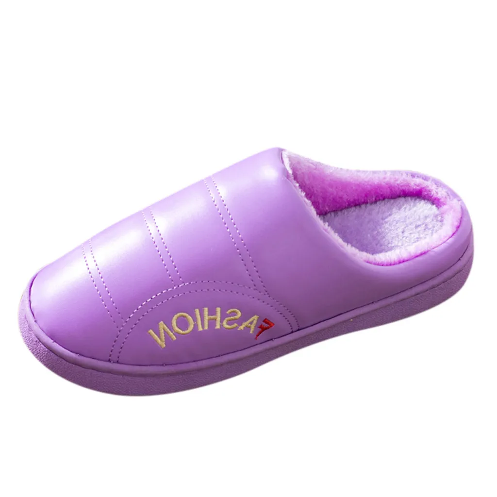 Winter Warm Leather Home Slipper Shoes Woman New Arrival Flat Non-slip Indoor Slipper Woman Shoes Plus Velvet Large Size Slipper