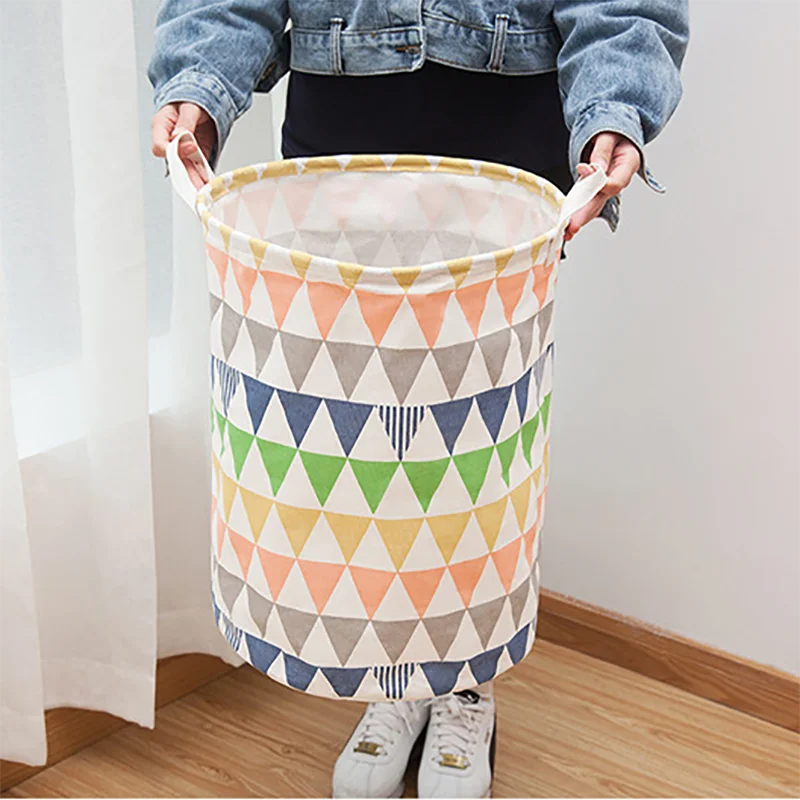 1pc Laundry Basket Folding Round Storage Fabric Bag Large Clothes Toy Holder Handle Bucket Organizer Large Capacity