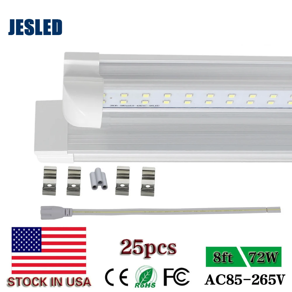 

Integrated 72W 8ft led tube lights double row SMD2835 replace T5 T8 fluorescent bulb linkable Garage lighting cool white 6500K
