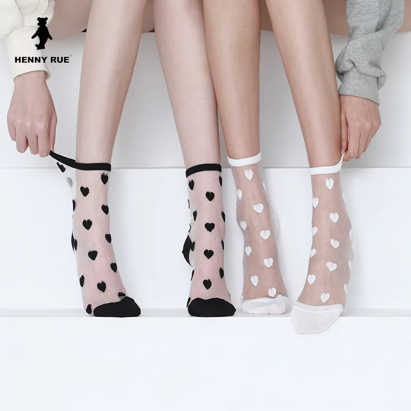 5/10 Paris Lip Print Womens Transparent Thin Lace Socks Crystal Glass Silk Socks 