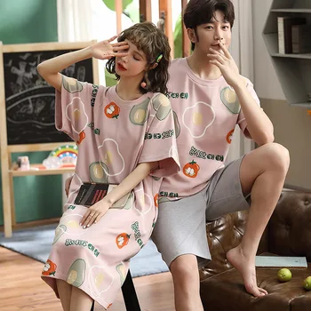

Lover Cotton Pajamas Set Sleep Set Plus Size Casual Nightwear Summer Short Sleeve Sleepwear Print Home Clothes Intimate Lingerie