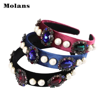 

MOLANS Retro Baroque Headband Head Hoop Rhinestone Pearl Hair Bands Bezel Women Hair Accessories Headdress