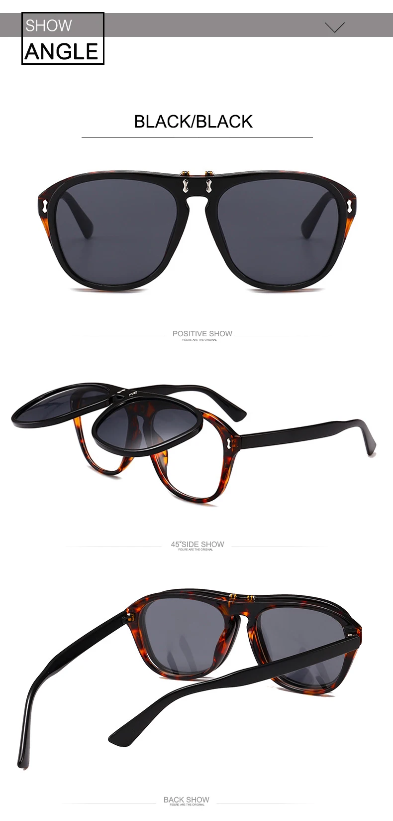 OEC CPO Oversized Square Sunglasses Women Personality Flip Up Grey Sunglasses Men Double Unisex Goggles Eyeglasses UV400 O215