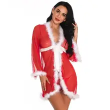 Для женщин рождественское неглиже плюс Размеры пикантные сетчатые ночные платья с бантом халат нижнее белье Lenceria sexi para mujer 3