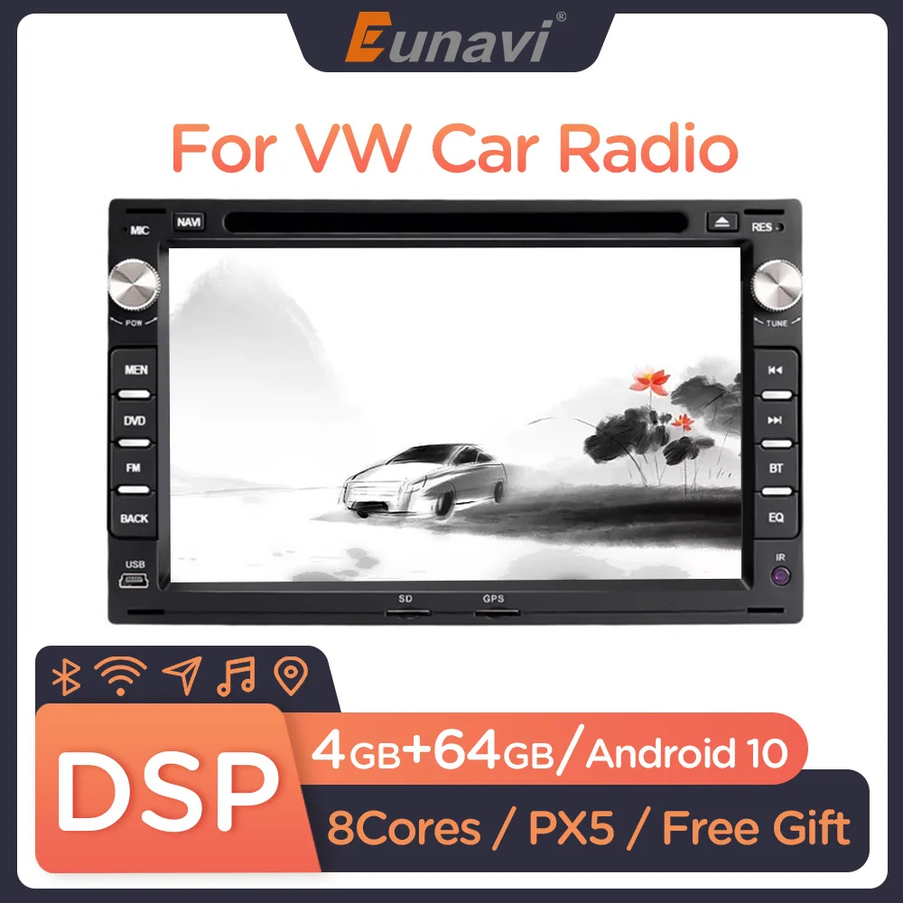 Eunavi 2 Din Android 10 Car DVD Radio multimedia player GPS For VW Volkswagen PASSAT B5 MK4 MK5 JETTA BORA POLO TRANSPORT T5 DSP