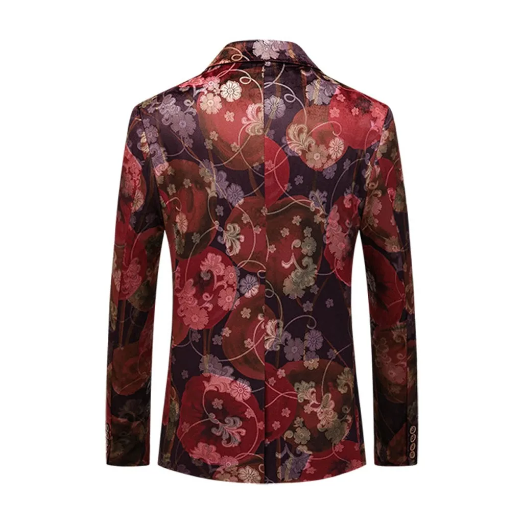 2019 Men's Casual Business Wedding Long Sleeve Print Floral Suit Coat Jacket veston homme costume dropshiping W902
