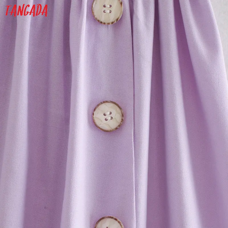 Tangada women lavender high waist midi skirt button decorate vintage office ladies elegant chic mid calf skirts 2XN65