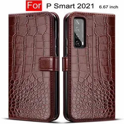 Elegant Flip Leather Magnetic Book Phone Case with Soft Lining for P Smart 2021 (Deep Brown)