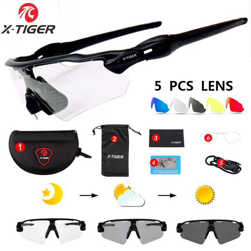 Photochromic X-TIGER, 25 г, ультралегкие поляризованные велосипедные солнцезащитные очки с 5 линзами, MTB, велосипедные очки, очки для велоспорта, очки для горного гоночного велосипеда - Цвет: Photochromic