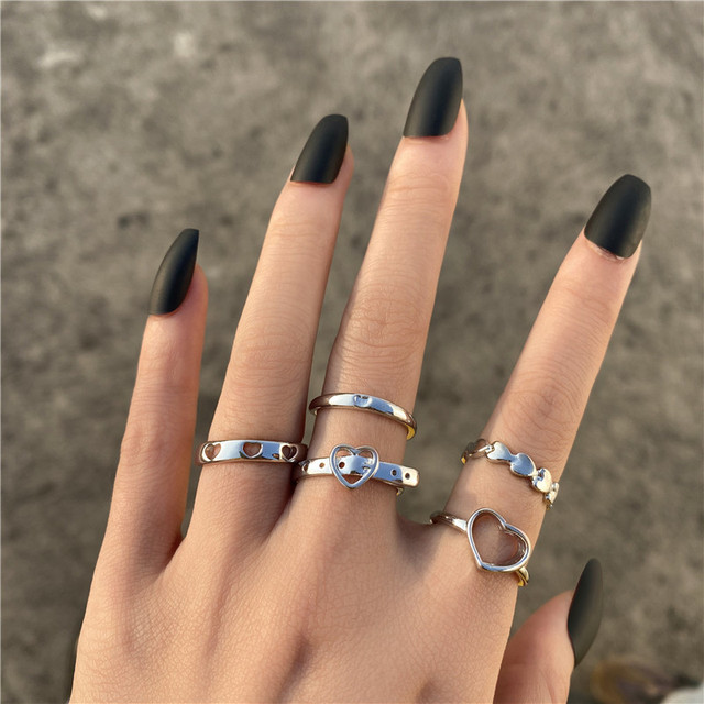 Silver Vintage Skeleton Ring Set Gothic Punk Chain Butterfly Crying Face Skull Rings For Women Couple Fashion Jewelry
