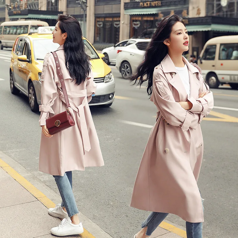 

Trench Coat Women's Mid-length Korean-style 2018 Spring And Autumn New Style Thin Waist Hugging Slimming Slim Fit over-the-Knee