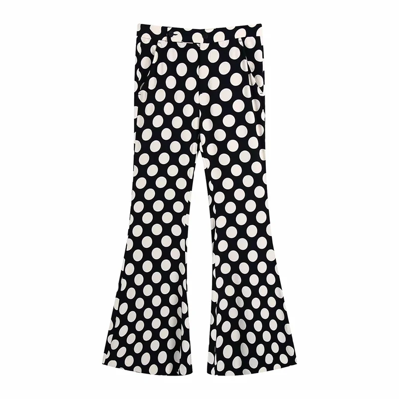 Woman Elegant Black Slim Polka Dot Blazer Suit 2021 Spring Ladies High Waisted Flare Pants Suits Ladies Streetwear 2 Pcs Sets plus size dressy pant suits