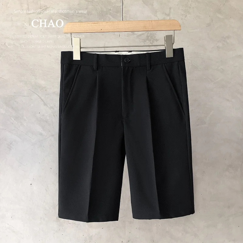 Summer Loose Male Shorts 2023 Korean Solid Shorts Men Fashion Business Office Mid-rise Button Straight Casual Five Points Pants 5