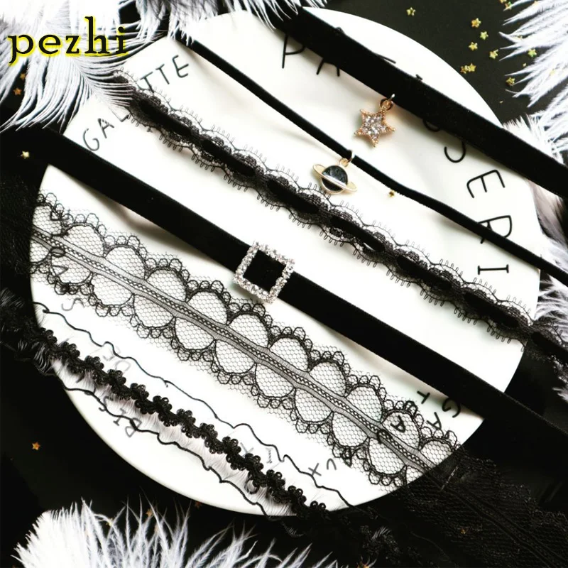 

Fashion simple black lace stars universe pendant flash velvet CHOKER necklace short clavicle chain necklace female