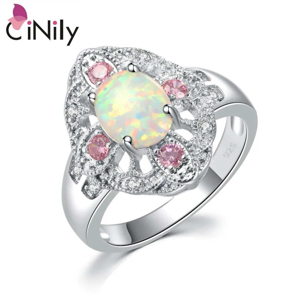 

White Fire Opal Pink Topaz Cubic Zirconia Silver Rings Wholesale Retail Hot For Fashion Women Jewelry Ring Size 7 8 9 OJ8588