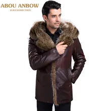 Abou/зимнее пальто на подкладке из натурального меха енота; Новинка года; плотное теплое пальто с капюшоном; цвет коричневый; M-5XL